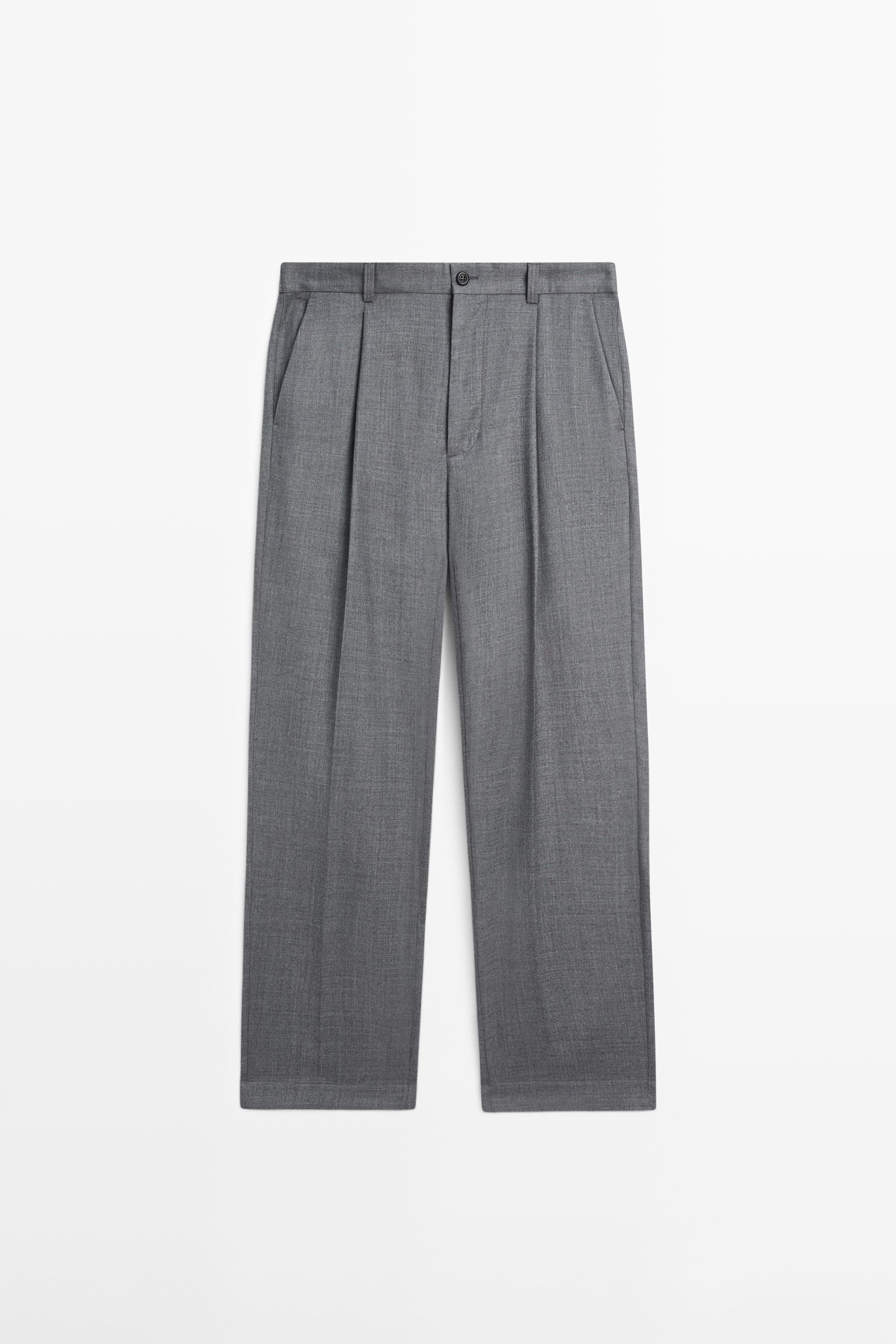 Pantalon relaxed fit à pinces en laine froide